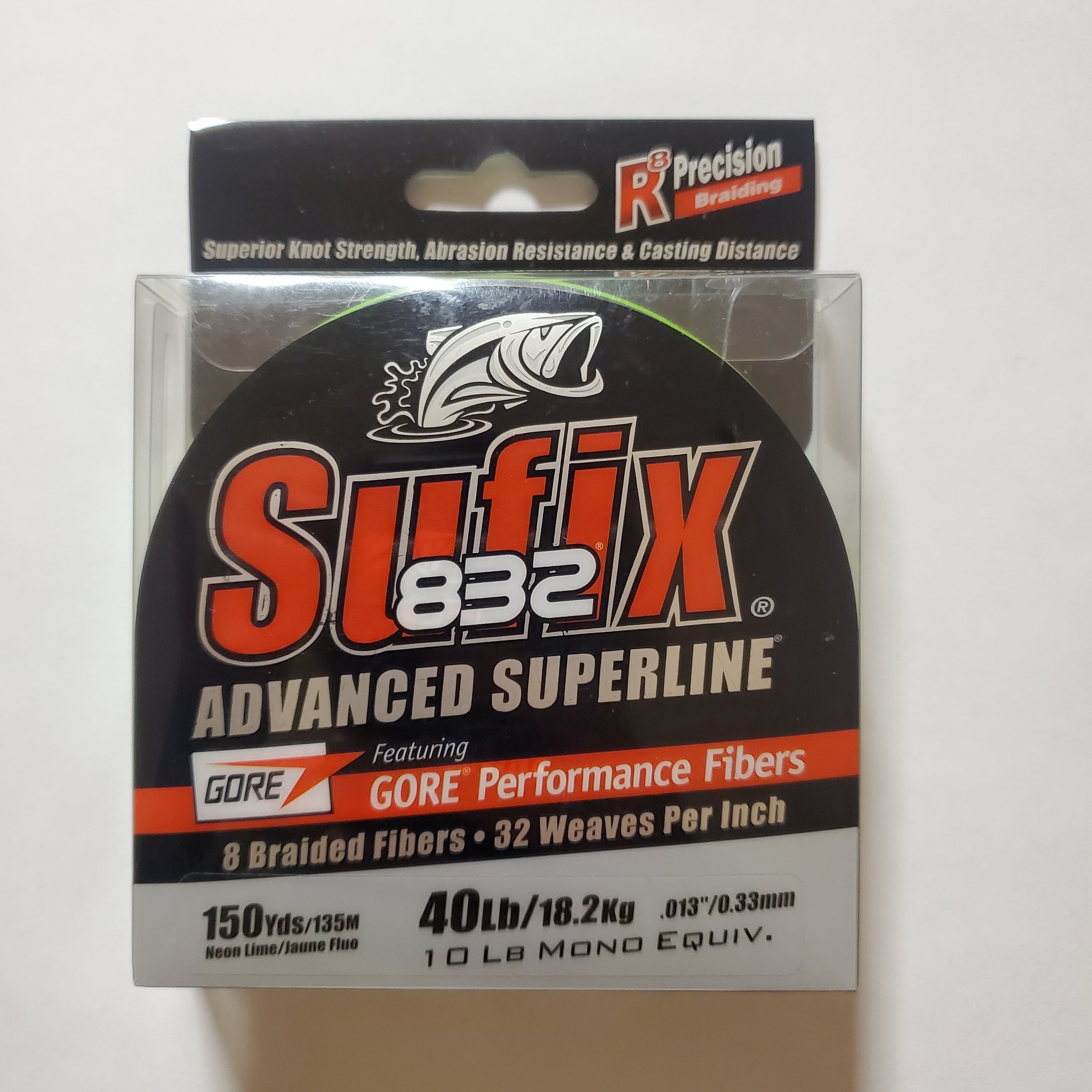 Sufix 832 Advanced Superline 40ib test 150yds Neon Lime